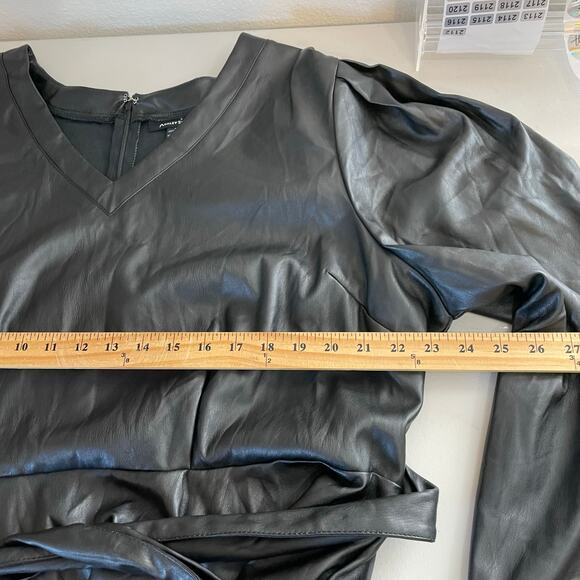 Ashley Stewart Black Peplum Faux Leather Long Sleeve Blouse Waist Tie Size 22/24 - Picture 11 of 15